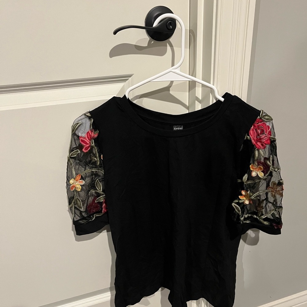 Black Top with Floral Sleeves